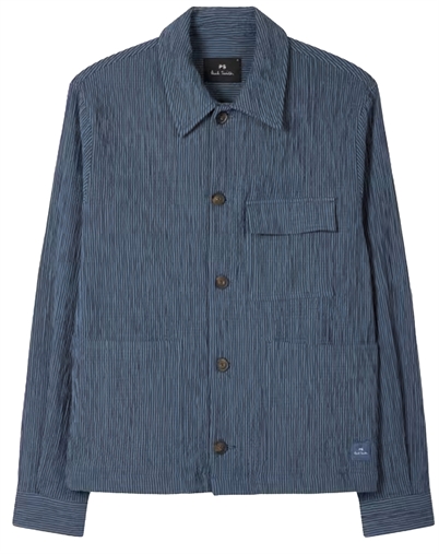Paul Smith - Mid Blue Textured Stripe Chore Jacke - Indigo